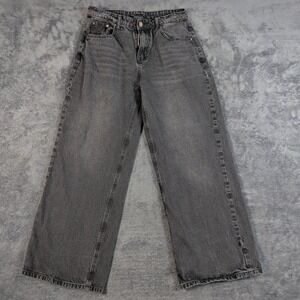 HDLTE Women's Black Crossover Waist Wide Leg Denim Jeans Size Large